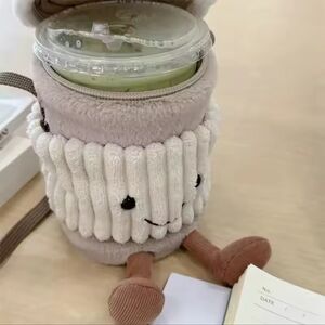 Coffee Cup Plush Crossbody Drink Holder